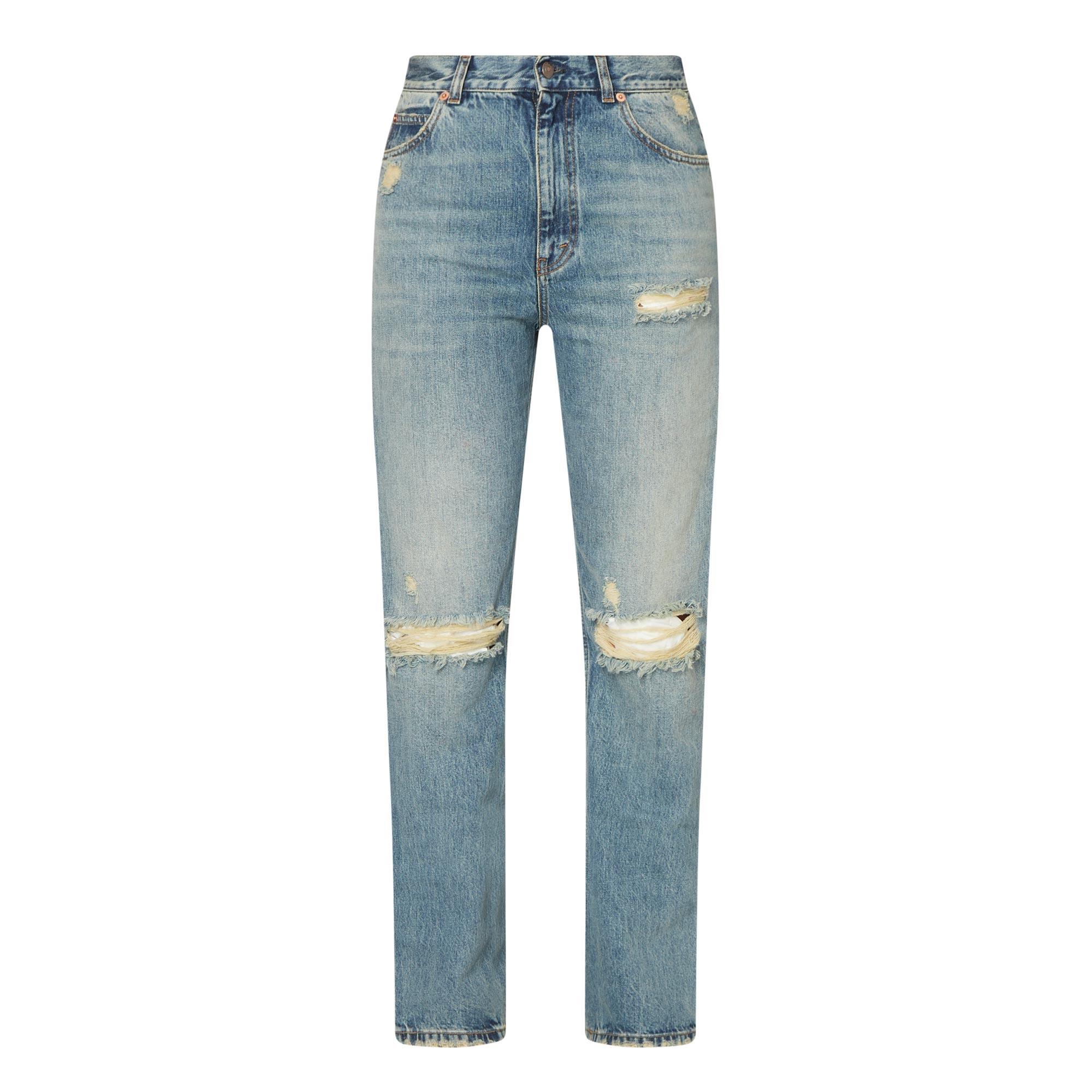 Ripped High Rise Straight Leg Jeans